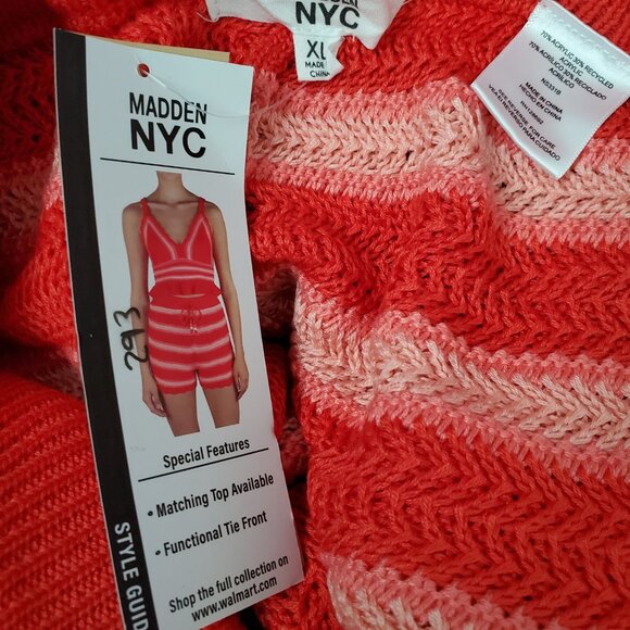 Madden NYC Shorts Women's Knit Pull On Waist Coral Knit Crochet Trim Tie Waist - Picture 8 of 10